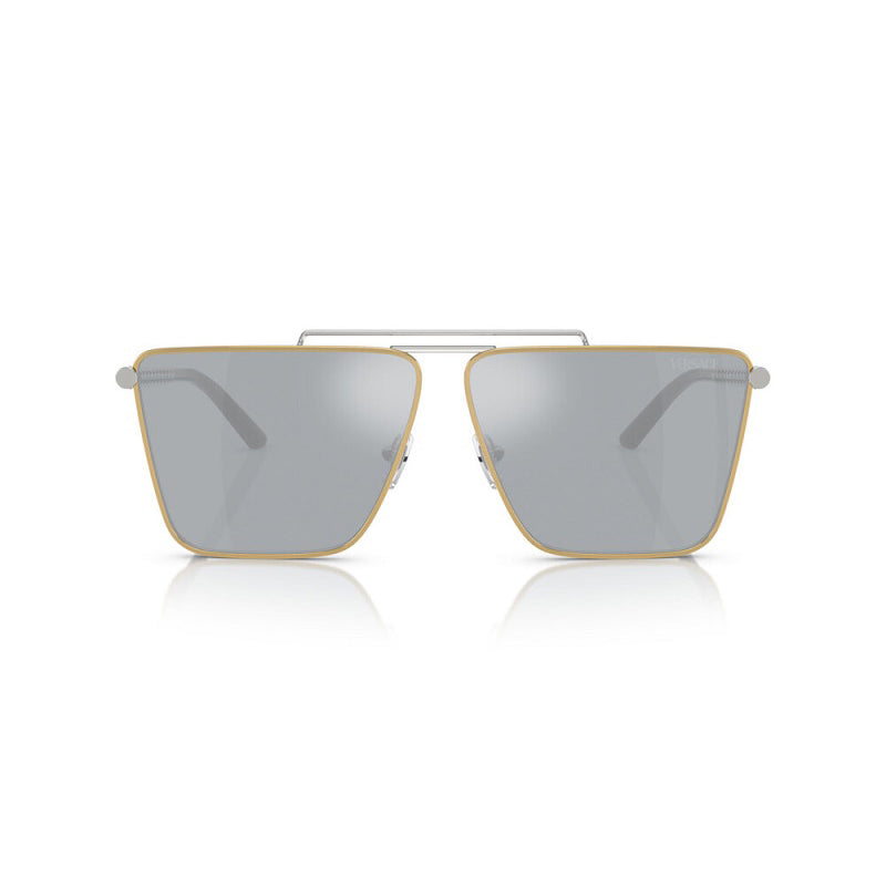 Versace Sunglasses Square Full Rim, Gold/Silver Frame and Blue Silver Mirror Lens VE226615141U