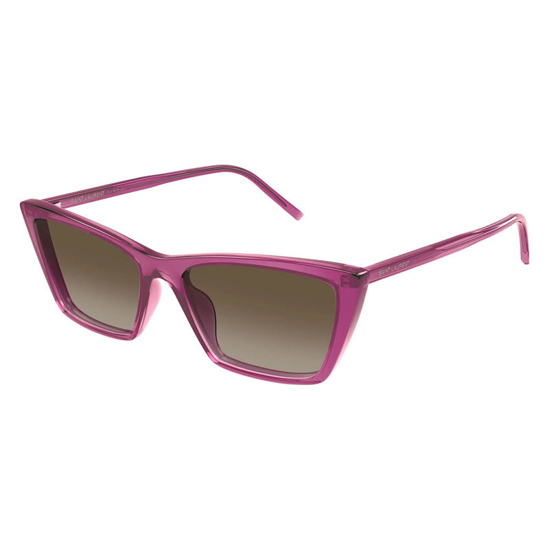 Saint Laurent Sunglasses Square Full Rim, Transparent Cyclamen Frame and Khaki Gradient Lens SL737MICATHIN006