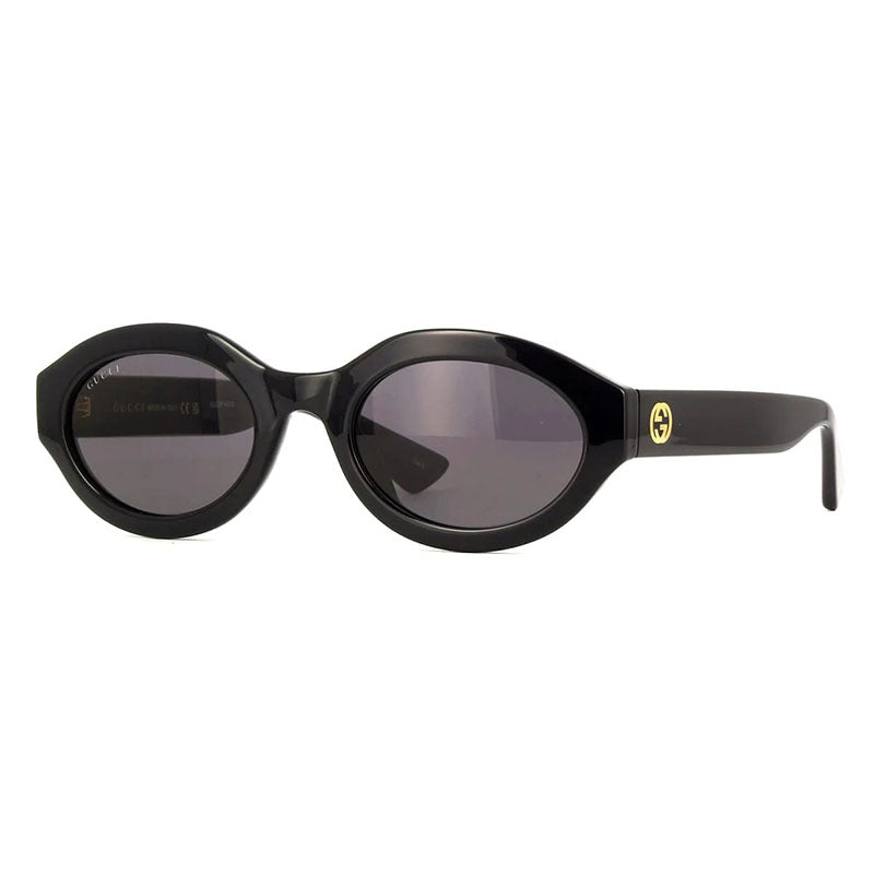 Gucci Sunglasses Oval Full Rim, Shiny Black Frame and Grey Lens GG1579S001