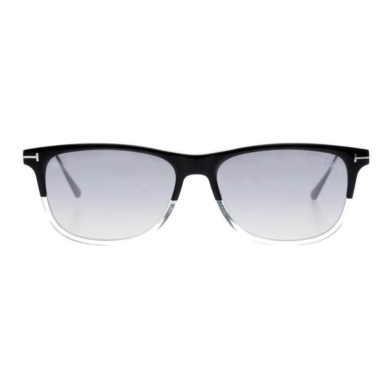Tom Ford Sunglasses Square Full Rim, Black/Crystal Frame and Smoke Mirror Lens FT081303C