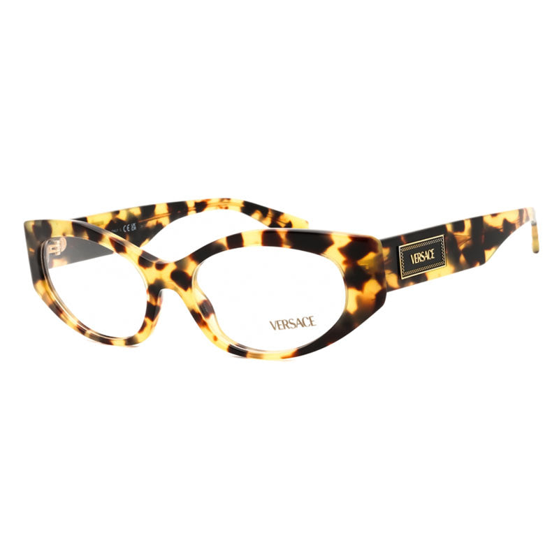Versace Eyeglasses Oval Full Rim, Havana Frame and Clear Demo Lenses Lens VE3369777