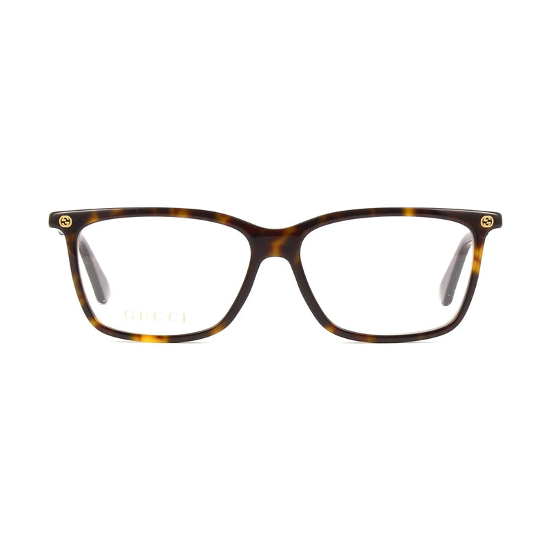 Gucci Eyeglasses Rectangle Full Rim, Havana Frame and Clear Demo Lenses Lens GG0094O002