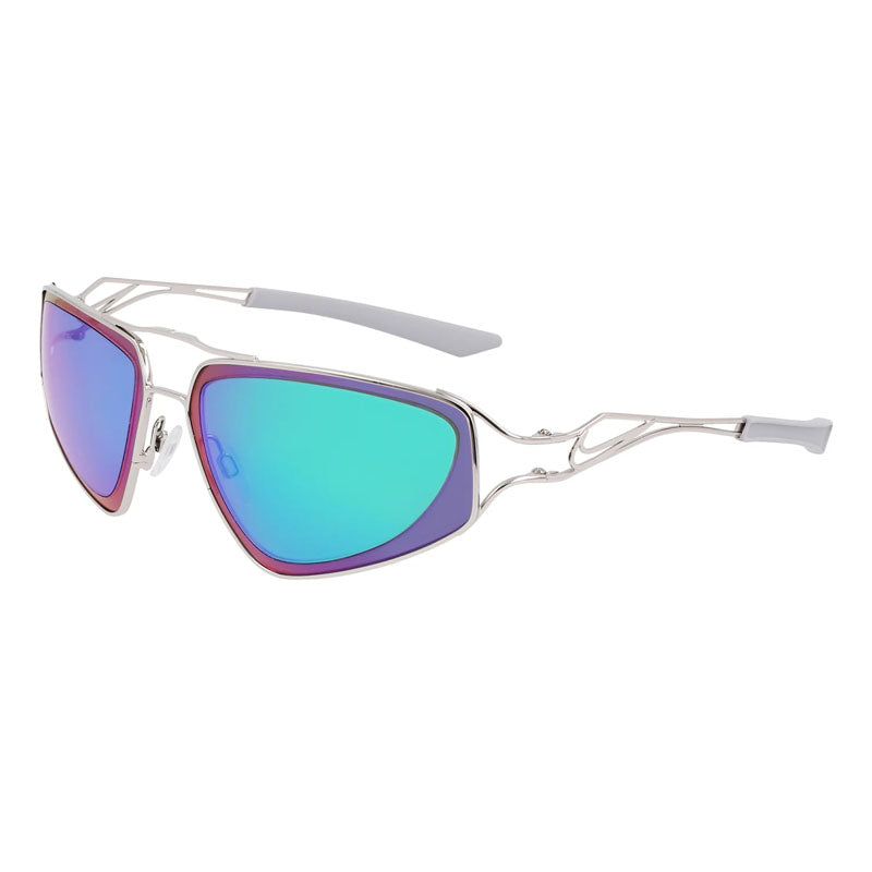 Nike Sunglasses Oval Full Rim, Silver Frame and Green Mirror Lens NIKEVEILEV24048043