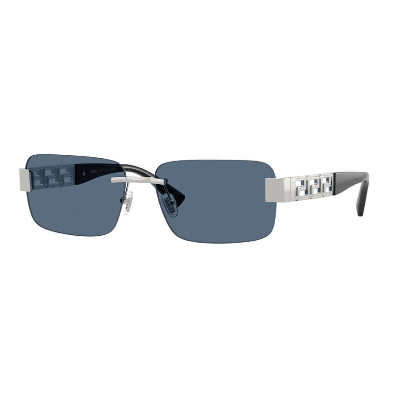Versace Sunglasses Rectangle Rimless, Silver Frame and Blue Lens VE22981001/80
