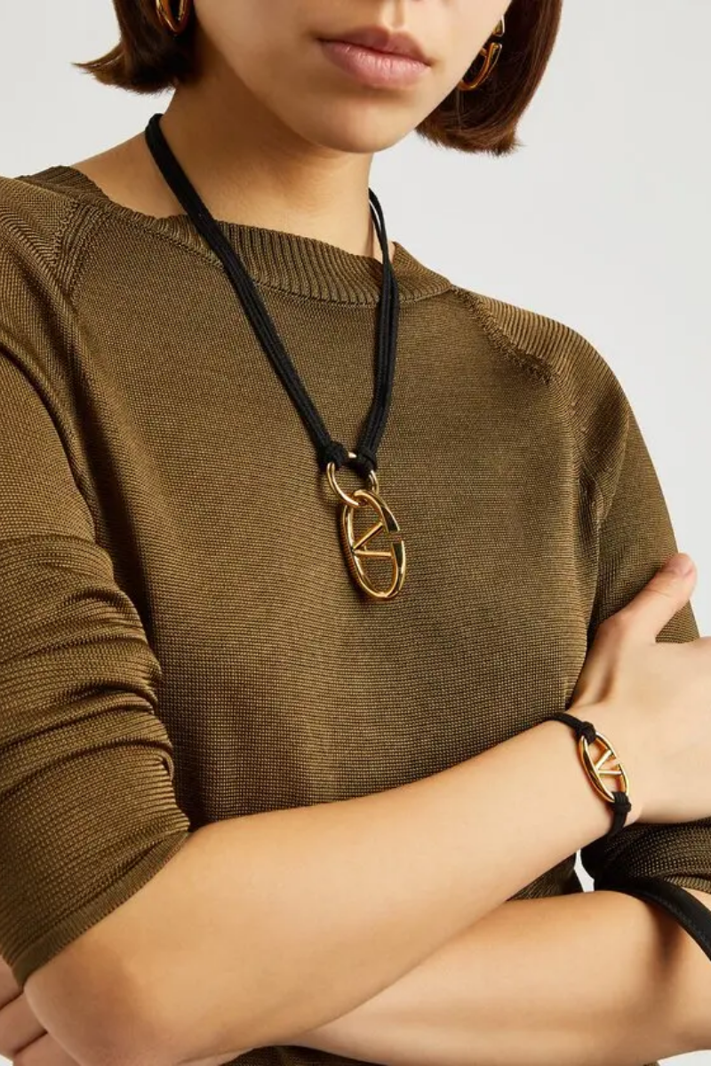 Valentino Garavani Vlogo Rope Necklace In Black
