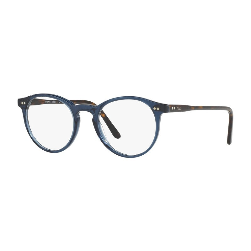 Polo Ralph Lauren Eyeglasses Round Full Rim, Shiny Transparent Blue Frame and Clear Demo Lenses Lens PH20835276