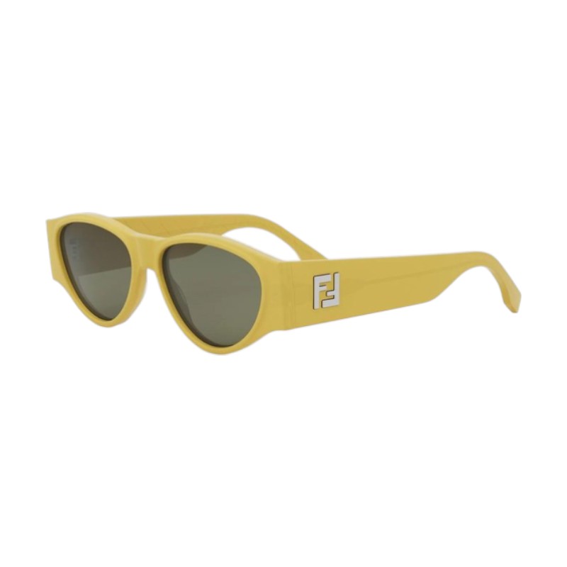 Fendi Sunglasses Oval Full Rim, Shiny Yellow Frame and Green Lens FE40158I39N