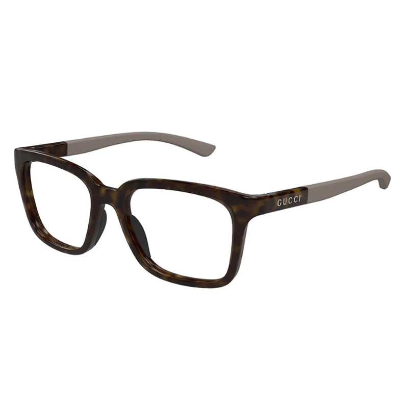 Gucci Eyeglasses Square Full Rim, Havana with Grey Frame and Clear Demo Lenses Lens GG1738O002