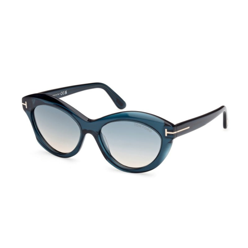 Tom Ford Sunglasses Cat Eye Full Rim, Shiny Blue Frame and Green Gradient Lens FT111192P