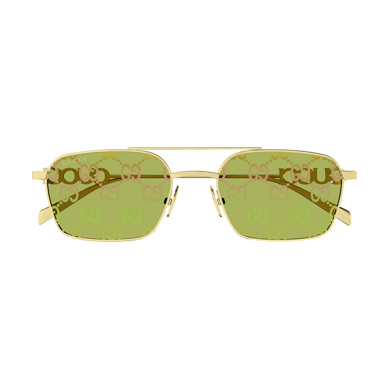 Gucci Sunglasses Square Full Rim, Gold Frame and Green with GG Pattern Lens GG1804S002