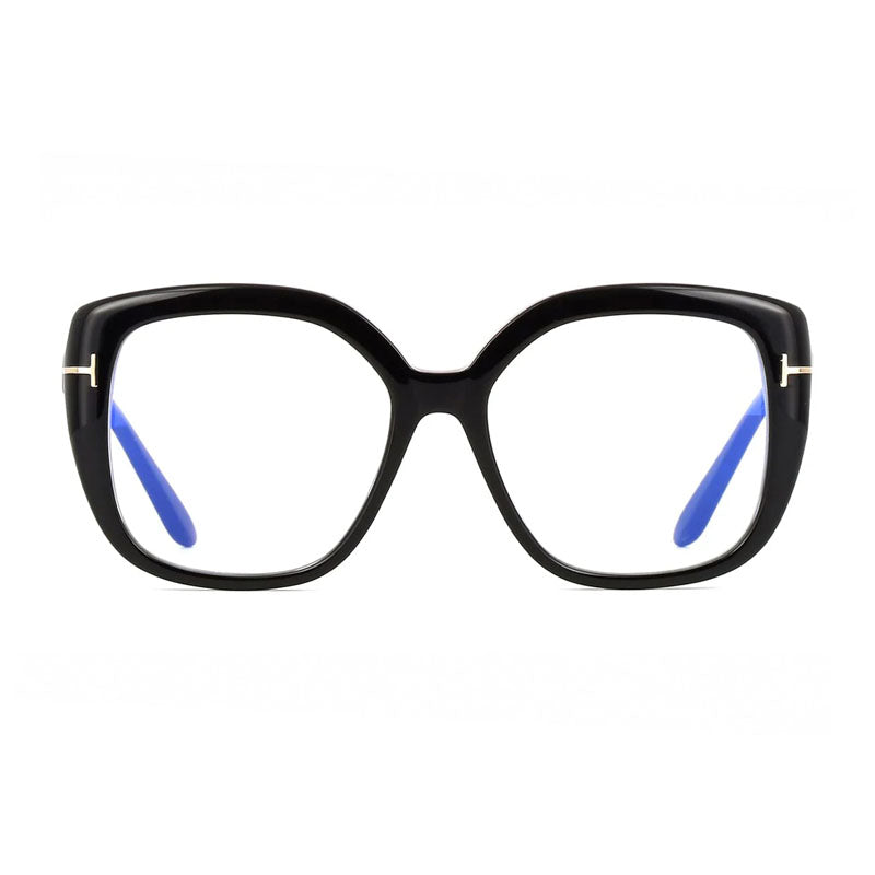 Tom Ford Eyeglasses Butterfly Full Rim, Shiny Black Frame and Clear/Blue Light Block Lenses Lens FT6043-B001