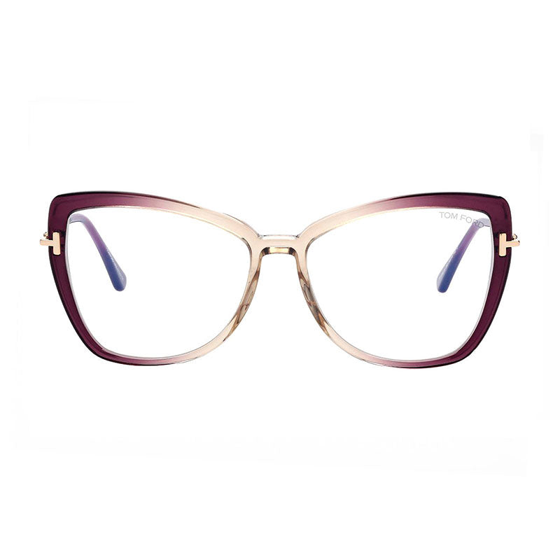 Tom Ford Eyeglasses Butterfly Full Rim, Violet/Gold Frame and Clear Blue Light Block Lens FT5882-B083