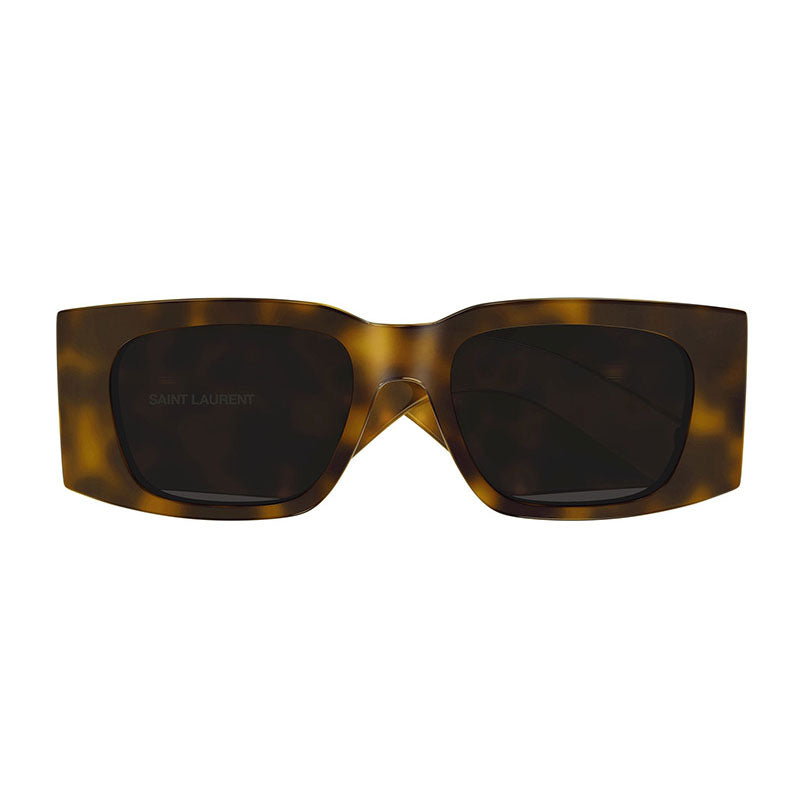 Saint Laurent Sunglasses Square Full Rim, Shiny Havana Frame and Black Lens SL654003