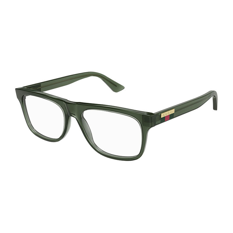Gucci Eyeglasses Rectangle Full Rim, Transparent Green Frame and Clear Demo Lenses Lens GG1117O005