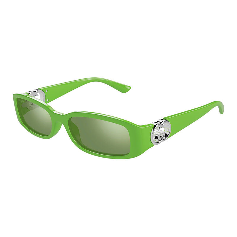 Gucci Sunglasses Rectangle Full Rim, Solid Vivid Green Frame and Green Silver Mirror Lens GG1661S005