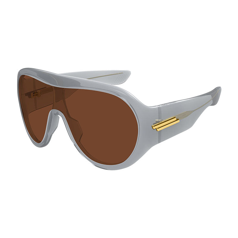 Bottega Veneta Sunglasses Shield Full Rim, Transparent Grey Frame and Brown Lens BV1345S004