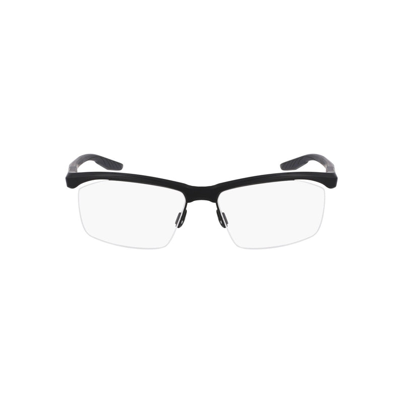 Nike Eyeglasses Rectangle Semi Rim, Matte Black Frame and Clear Demo Lens Lens NIKE7402N001