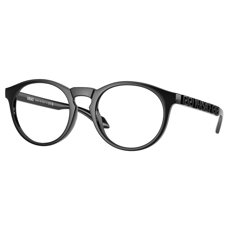 Versace Eyeglasses Round Full Rim, Black Frame and Clear Demo Lenses Lens VE3355UGB1