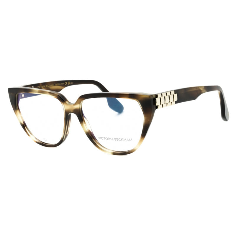 Victoria Beckham Eyeglasses Cat Eye Full Rim, Striped Khaki Havana Frame and Clear Demo Lenses Lens VB2661321