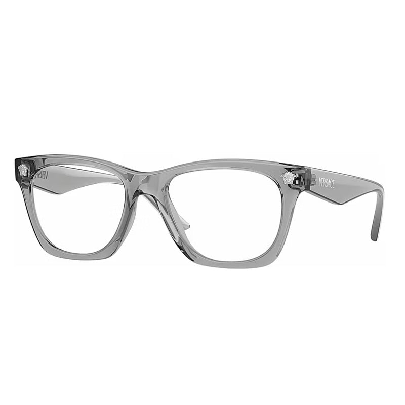 Versace Eyeglasses Square Full Rim, Grey Transparent Frame and Clear Demo Lenses Lens VE3363U5496