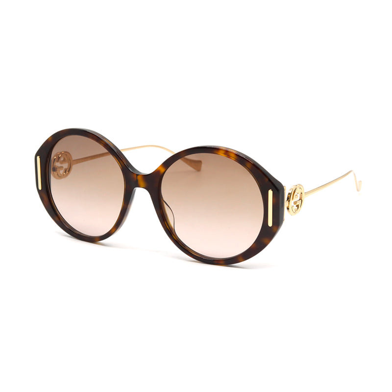 Gucci Sunglasses Round Full Rim, Havana Frame and Brown Gradient Lens GG1202S003