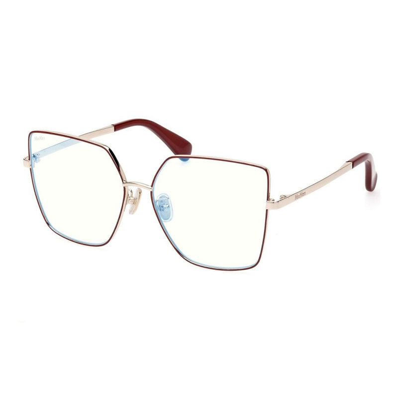 Max Mara Eyeglasses Butterfly Full Rim, Red/Gold Frame and Clear/Blue-light Block Lenses Lens MM5073-H-B068