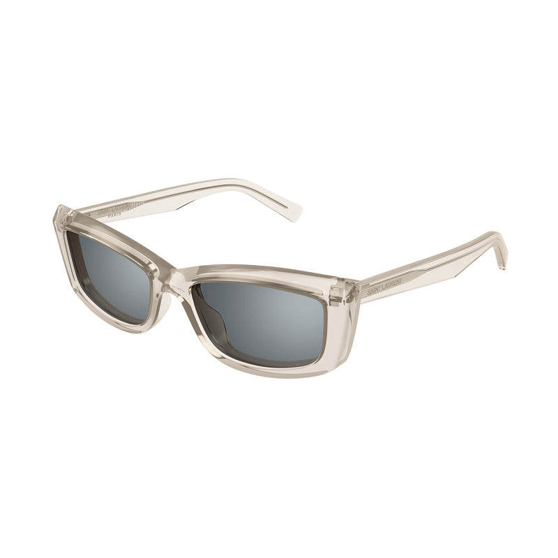 Saint Laurent Sunglasses Cat Eye Full Rim, Transparent Beige Frame and Silver Mirror Lens SL658003