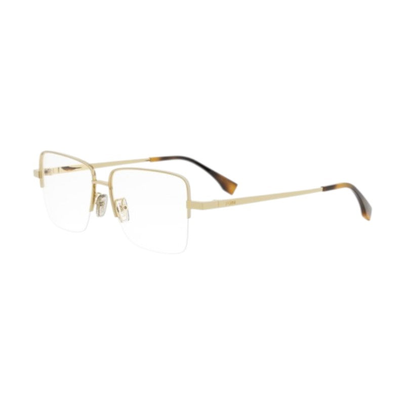 Fendi Eyeglasses Square Semi Rim, Gold Frame and Clear Demo Lens Lens FE50107F030