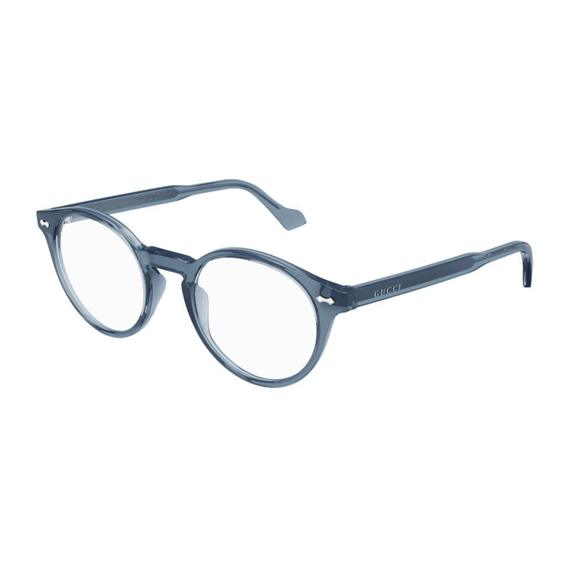 Gucci Eyeglasses Round Full Rim, Transparent Blue Frame and Clear Demo Lens Lens GG0738O008