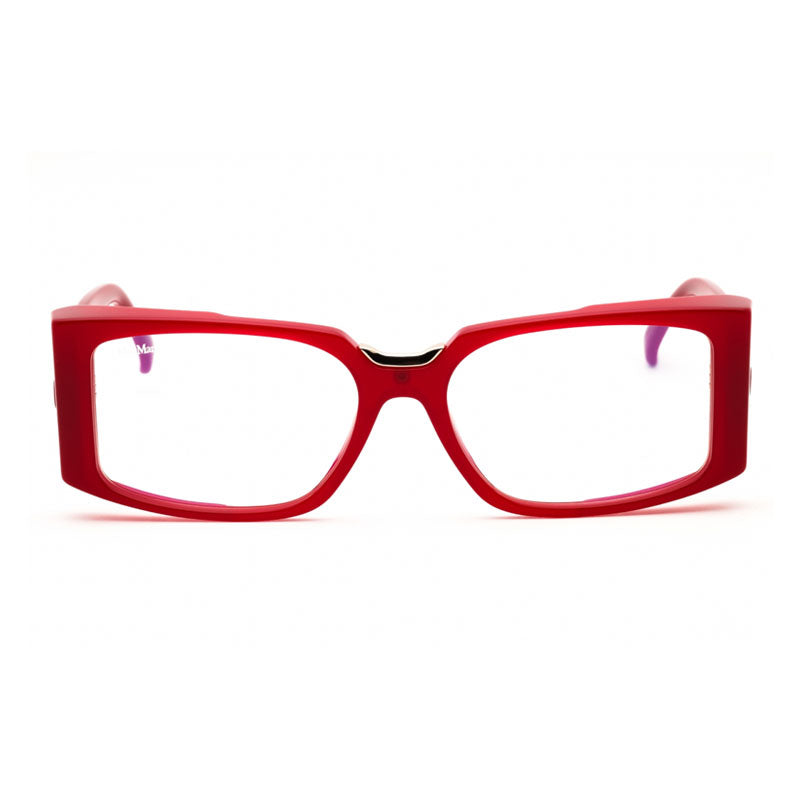 Max Mara Eyeglasses Rectangle Full Rim, Shiny Red Frame and Clear/Blue-light Block Lenses Lens MM5157-B066