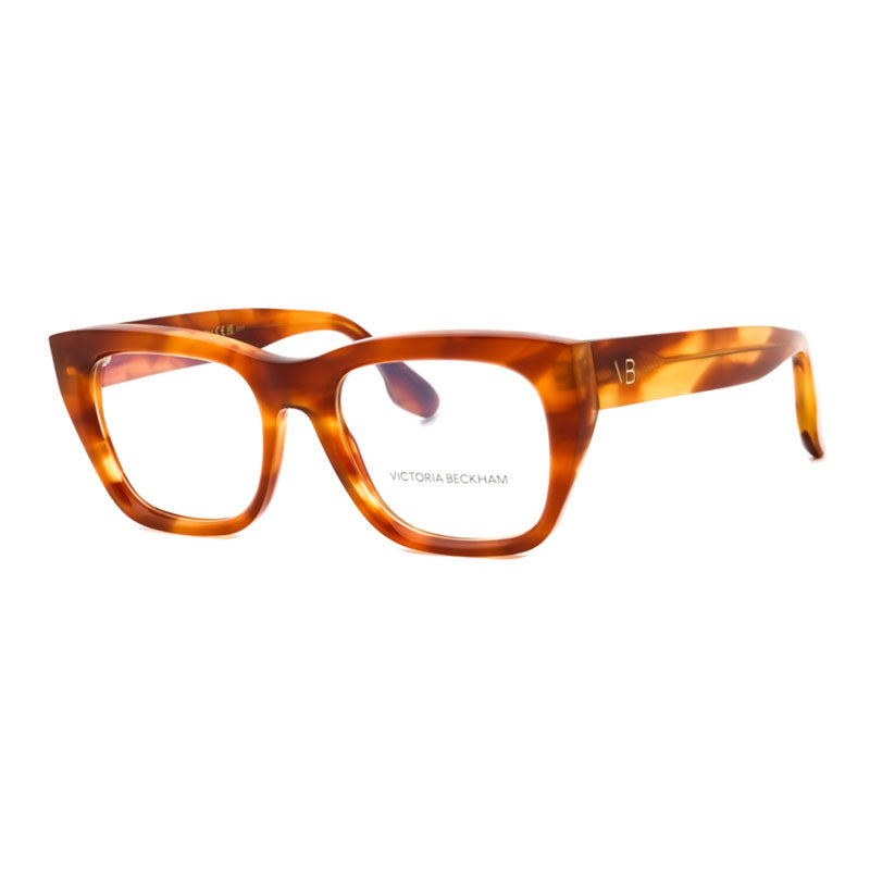 Victoria Beckham Eyeglasses Square Full Rim, Striped Blonde Havana Frame and Clear Demo Lenses Lens VB2660223