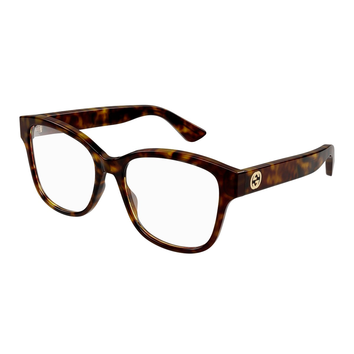 Gucci Eyeglasses Square Full Rim, Dark Havana Frame and Clear Demo Lenses Lens GG1340O002