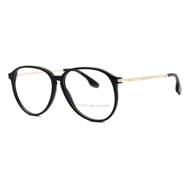 Victoria Beckham Eyeglasses Aviator Full Rim, Black/Gold Frame and Clear Demo Lenses Lens VB2606001