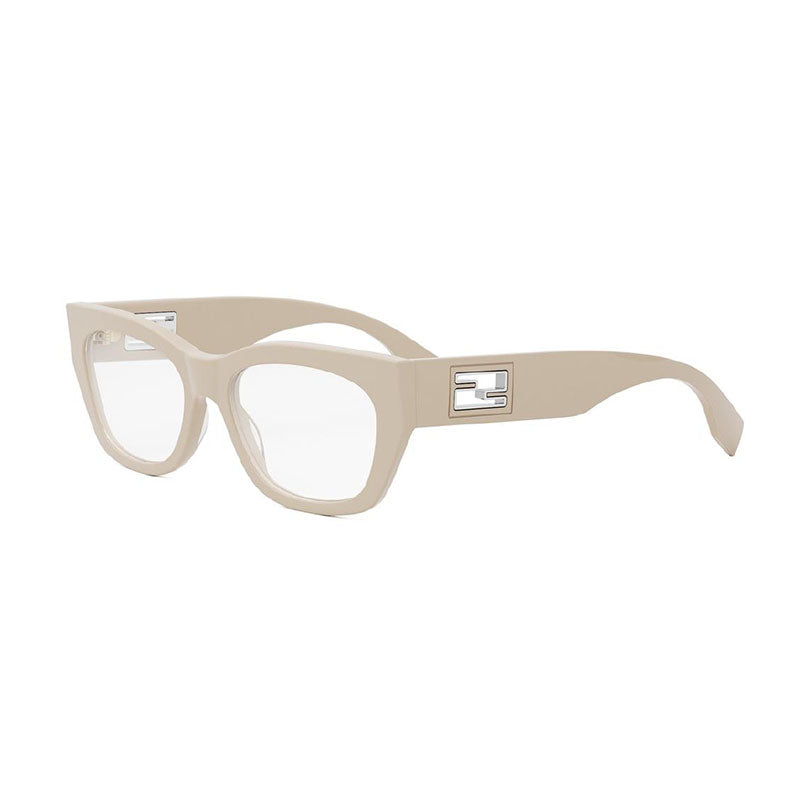 Fendi Eyeglasses Square Full Rim, Shiny Khaki Frame and Clear Demo Lenses Lens FE50082I057