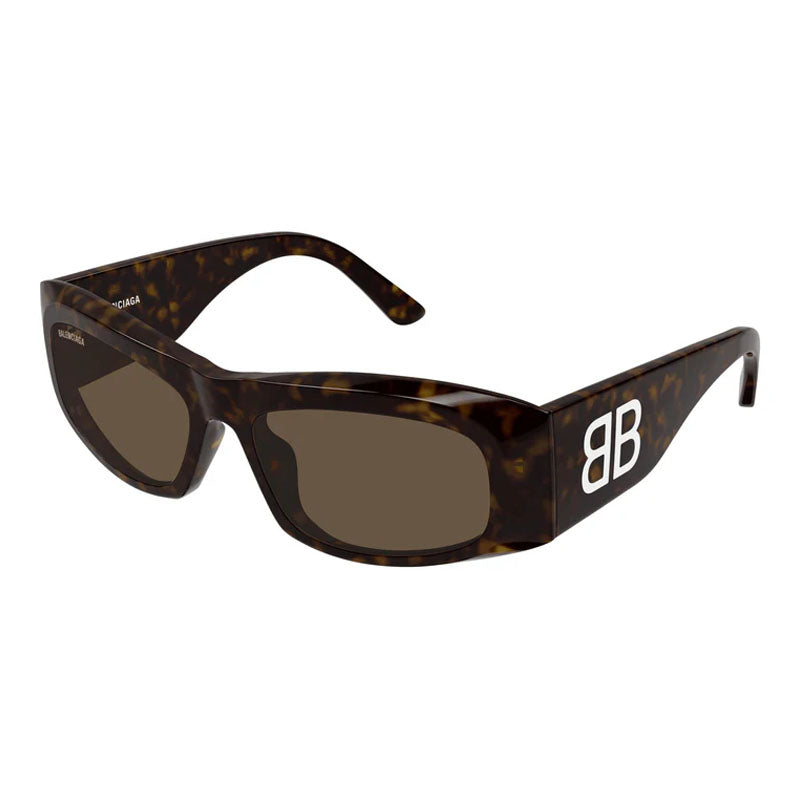 Balenciaga Sunglasses Rectangle Full Rim, Havana Frame and Brown Lens BB0395S002