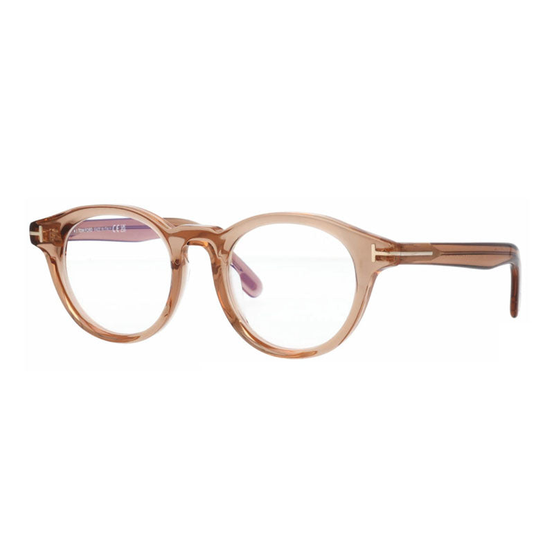 Tom Ford Eyeglasses Round Full Rim, Shiny Light Brown Frame and Clear Blue Light Block Lens FT5931-D-B045