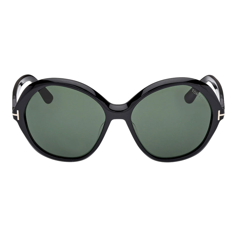 Tom Ford Sunglasses Geometric Full Rim, Shiny Black Frame and Green Lens FT128201N