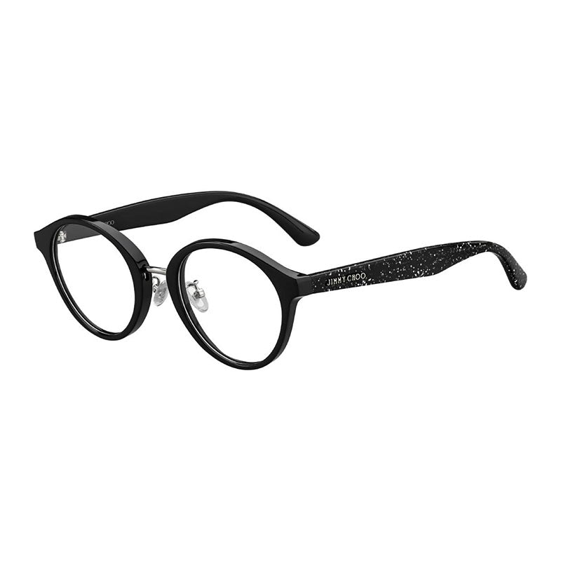 Jimmy Choo Eyeglasses Round Full Rim, Black with Glitter Frame and Clear Demo Lenses Lens JC197/F0NS800