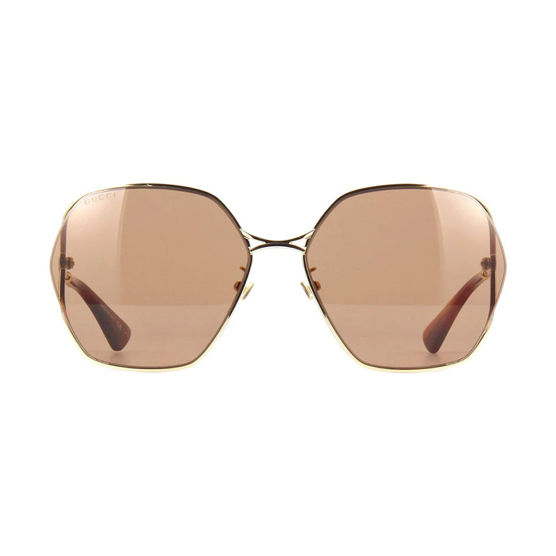 Gucci Sunglasses Geometric Full Rim, Gold Frame and Brown Lens GG0818SA002