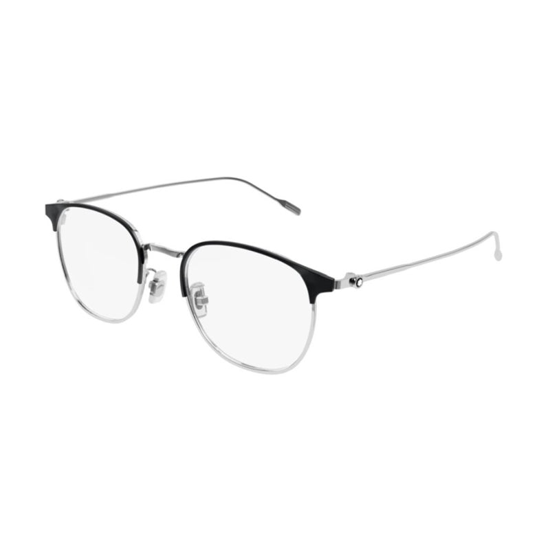 Montblanc Eyeglasses Square Full Rim, Black/Silver Frame and Clear Demo Lens Lens MB0191O005