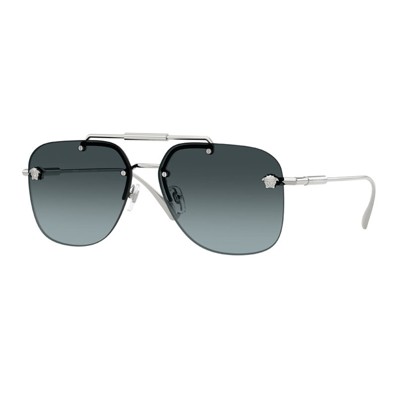 Versace Sunglasses Aviator Rimless, Silver Frame and Blue Gradient Lens VE22961000/V1