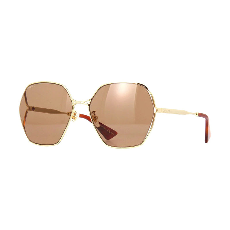 Gucci Sunglasses Geometric Full Rim, Gold Frame and Brown Lens GG0818SA002