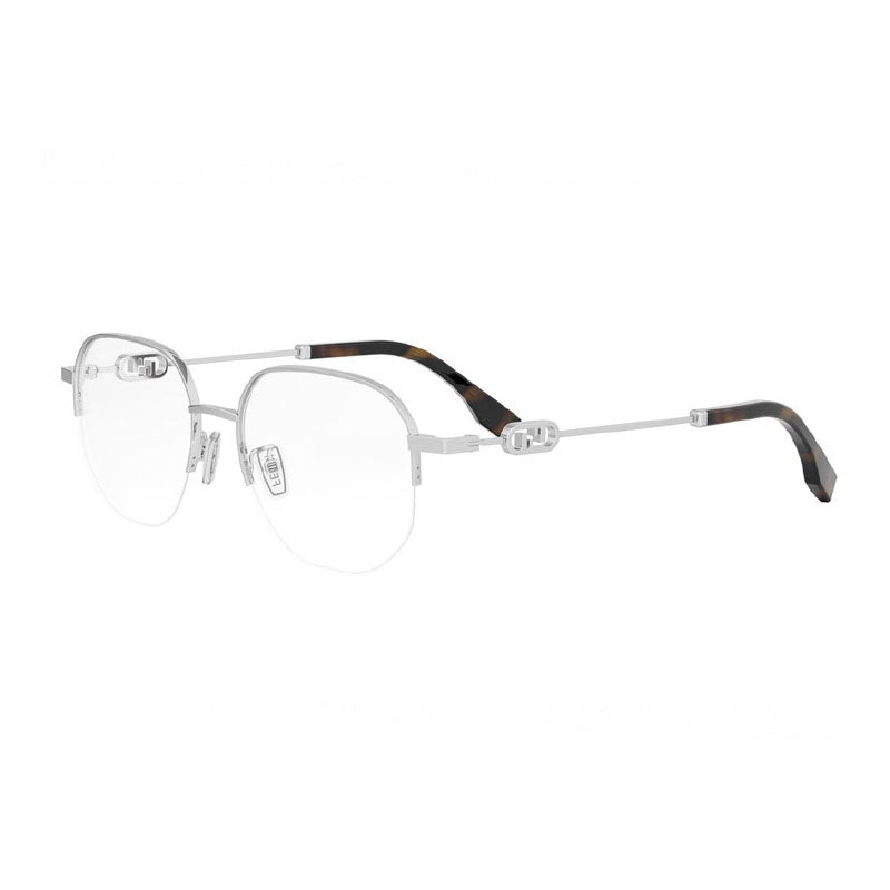 Fendi Eyeglasses Round Semi Rim, Shiny Palladium Frame and Clear Demo Lenses Lens FE50104F016