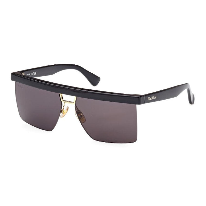 Max Mara Sunglasses Rectangle Semi Rim, Shiny Black Frame and Smoke Lens MM007201A