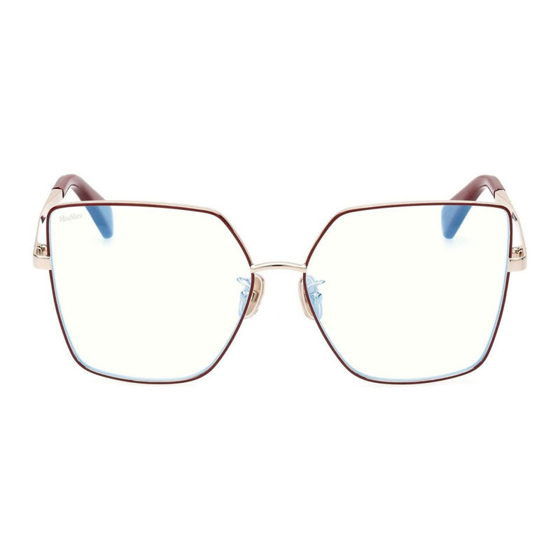 Max Mara Eyeglasses Butterfly Full Rim, Red/Gold Frame and Clear/Blue-light Block Lenses Lens MM5073-H-B068