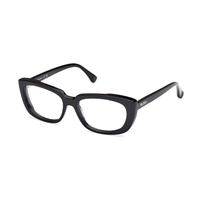 Max Mara Eyeglasses Cat Eye Full Rim, Shiny Black Frame and Clear Demo Lenses Lens MM5114001