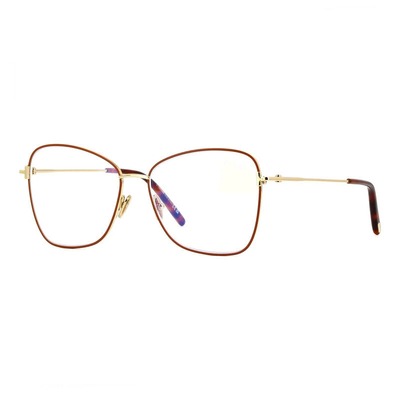 Tom Ford Eyeglasses Butterfly Full Rim, Matte Light Brown Frame and Clear/Blue-Light Block Lenses Lens FT5906-B046