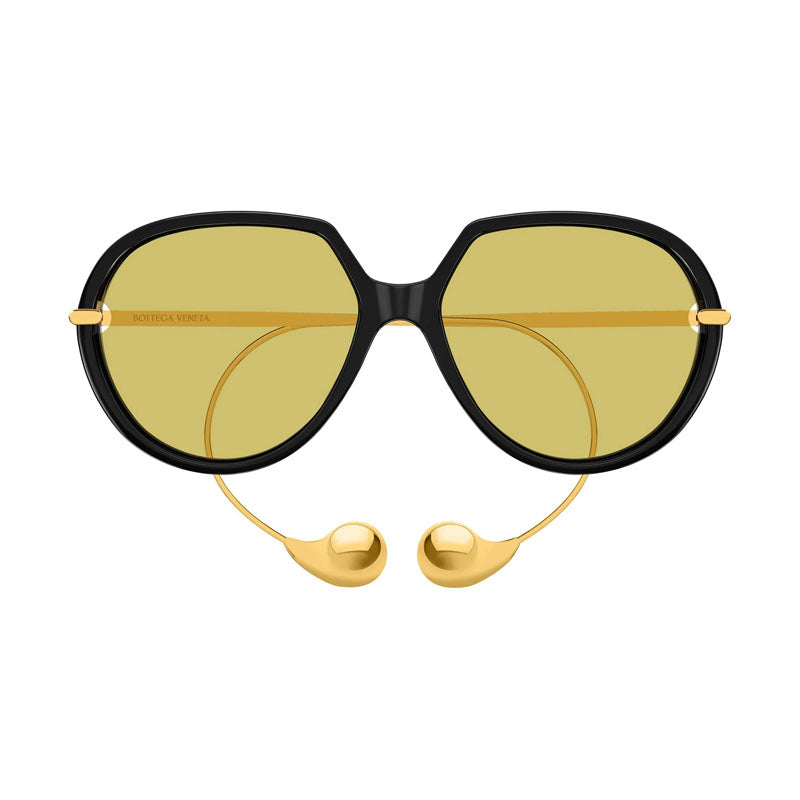 Bottega Veneta Sunglasses Square Full Rim, Shiny Black/Gold Frame and Yellow Lens BV1436S001