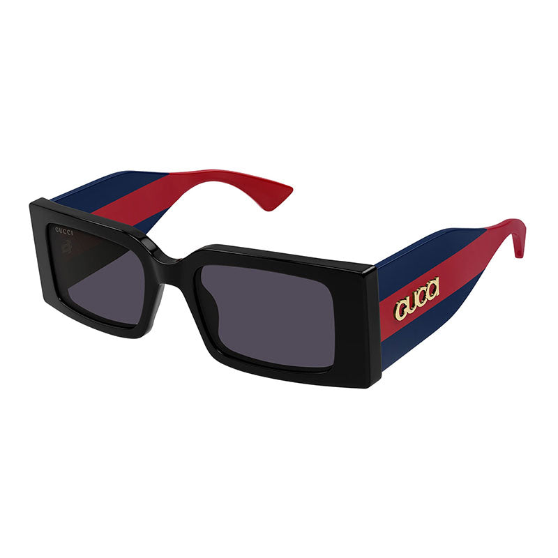 Gucci Sunglasses Square Full Rim, Shiny Black/Blue/Red Frame and Dark Violet Lens GG1860S004