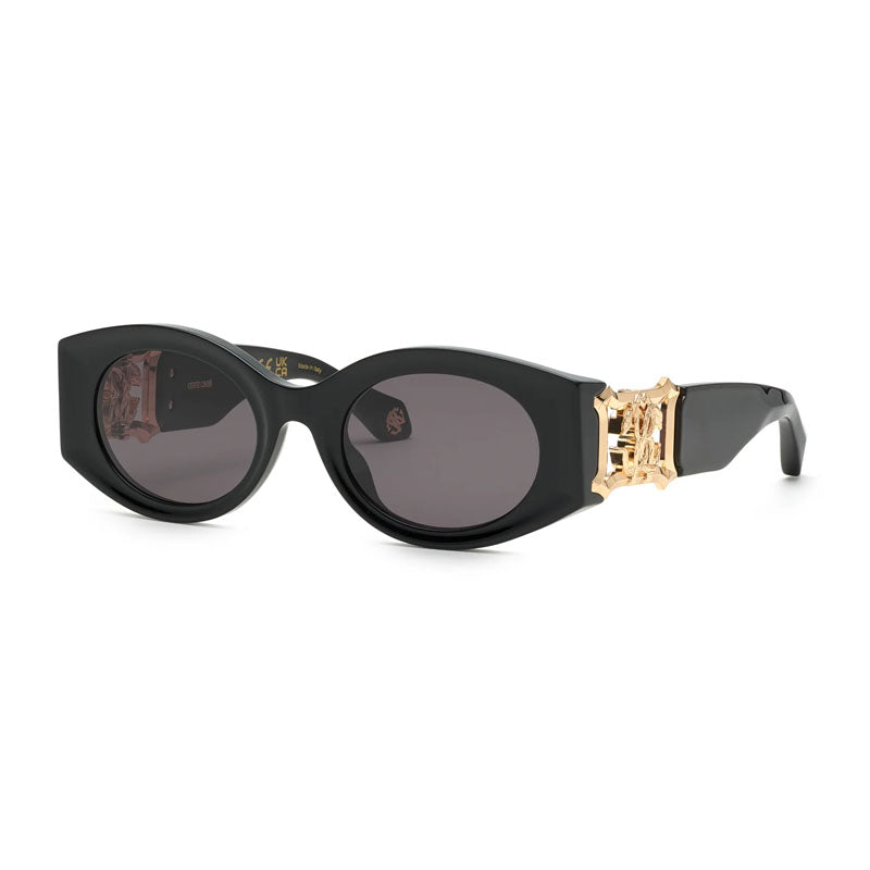 Roberto Cavalli Sunglasses Oval Full Rim, Black Frame and Grey Lens SRC0640700